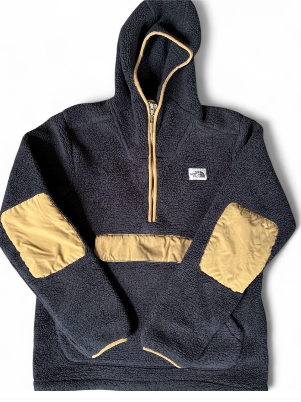 The North Face Black sherpa Half-Zip Pullover with Tan Accents